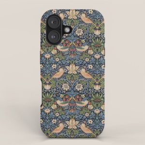 William Morris Vintage Strawberry Thief Tudor Blue iPhone Case