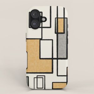 Piet Composition - Mid-Century Modern Minimalist Geometric Abstract in Muted Mustard Gold Gray Cream iPhone Case