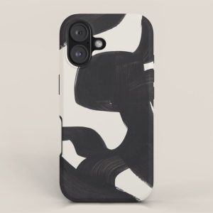 Mid Century Modern Minimalist Abstract Art Brush Strokes Black & White Ink Art Maze iPhone Case