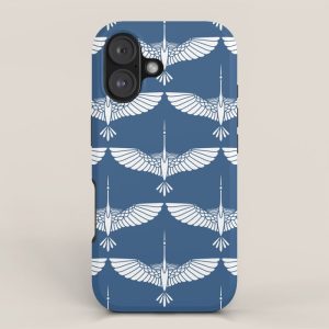 Japanese Crane Ornate Art Deco Blue & White Pattern iPhone Case