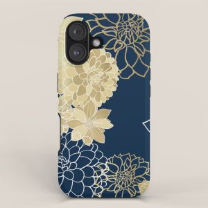 Navy, Gold and White Floral Garden iPhone Case