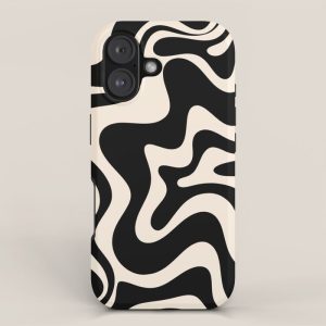 Retro Liquid Swirl Abstract in Black and Almond Cream iPhone Case