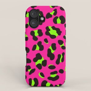 80s Neon Pink and Lime Green Leopard iPhone Case