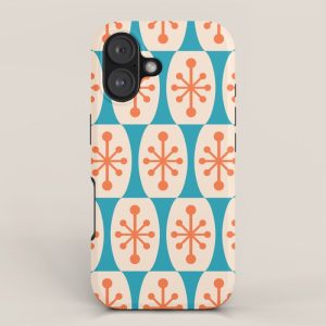 Mid Century Modern Atomic Fusion Pattern 211 Googie Orange and Turquoise iPhone Case