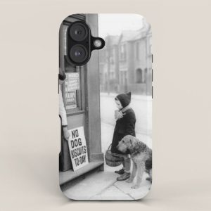 Vintage 'No Dog Biscuits Today' Humorous Little Girl, Dog, and Italian Market black and white photography / photograph iPhone Case