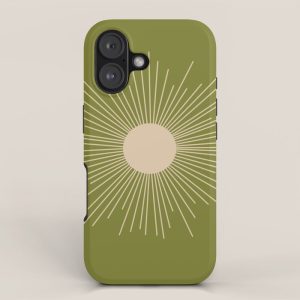 Mid-Century Modern Sunburst II - Minimalist Sun in Mid Mod Beige and Olive Green iPhone Case