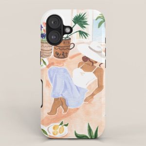 Woman Sitting by the Window Art Print - Sabina Fenn Illustration - Feminine Gouache Tropical Portrai iPhone Case