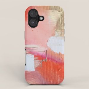 Moving Mountains: a minimal, abstract piece in reds and gold by Alyssa Hamilton Art iPhone Case
