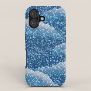 Navy Blue Japanese Painting Abstract Polkadot Art Wabi Sabi Cloud Print Minimalist Japandi Poster iPhone Case