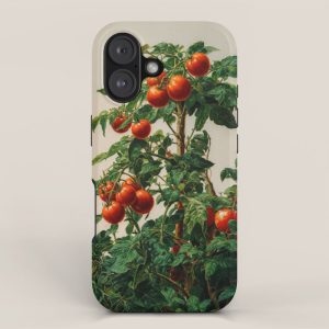 Japanese Wall Art Botanical Art Tomato Girl Summer Sage Green Painting Japandi Poster Kitchen Art iPhone Case