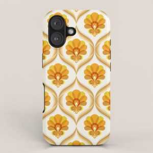 Ivory, Orange, Yellow and Brown Floral Retro Vintage Pattern iPhone Case