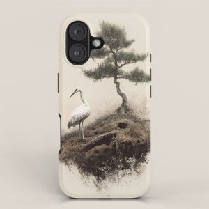 Wabi Sabi Wall Art Bird Painting Japanese Wall Art Minimalist Wall Art Japandi Print Japanese Poster iPhone Case