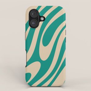 Wavy Loops Retro Abstract Pattern in Mid Mod Teal and Beige iPhone Case