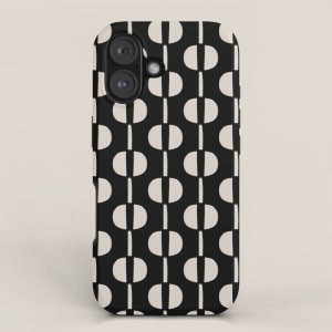 Mid Century Modern Geometric Pattern 157 Black and Linen White iPhone Case