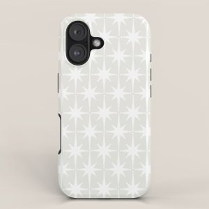 Midcentury Modern Atomic Starburst Pattern in Pale Beige Greige and White iPhone Case