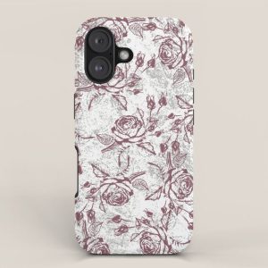 Vintage white gray burgundy floral marble iPhone Case