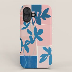 Pink Blue leaves composition iPhone Case