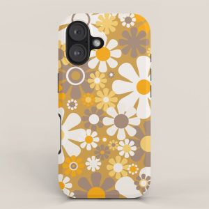 Retro Garden Flowers Groovy 60s 70s Floral Pattern in Ochre Yellow Orange iPhone Case