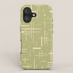 Mid-Century Modern Kinetikos Pattern in Light Avocado Green and Cream Beige iPhone Case