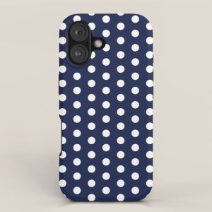Navy Blue Polka Dots Minimalist Line Drawing iPhone Case