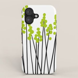 Hello Spring! Green/Black Retro Plants on White #decor #society6 #buyart iPhone Case
