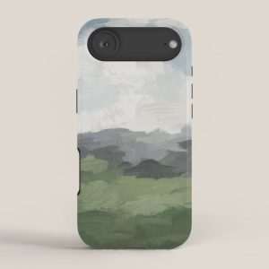 New Beginnings - Sky Blue and Forest Green Rural Country Farm Land Nature Abstract Painting Art iPhone Case