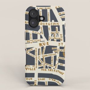 PARIS MAP GREY GOLD iPhone Case