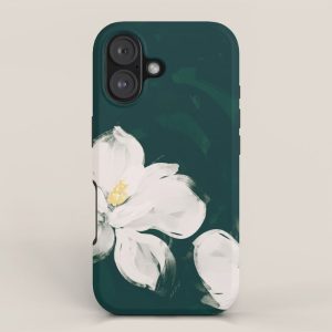 White Flowers On Green iPhone Case