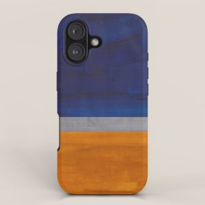 Minimalist Mid Century Rothko Color Field Navy Blue Yellow Ochre Grey Accent Square Colorblock iPhone Case