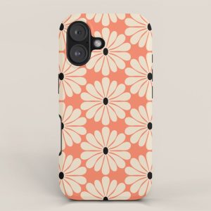 Retro Modern Daisy - Peach, Off-white and Black iPhone Case