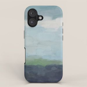 Sunday Afternoon - Navy Teal Aqua Sky Blue Green Abstract Art Painting Art Nature Horizon Modern iPhone Case