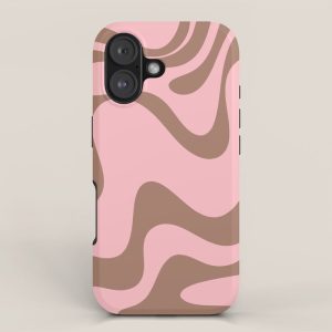 Retro Liquid Swirl Contemporary Abstract Pattern 2 in Mocha Brown and Pink iPhone Case