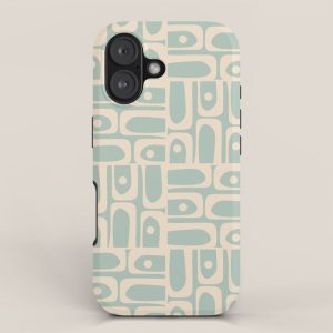 Mid Century Modern Piquet Multi Geometric Pattern in Light Celadon Teal iPhone Case