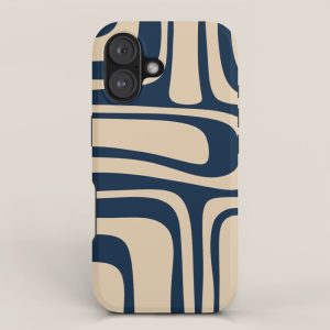 Palm Springs Mid Century Modern Abstract Pattern in Mid Mod Beige and Dark Blue iPhone Case