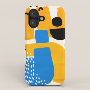 Mid Century Modern abstract Minimalist Fun Colorful Shapes Patterns Ikea Yellow & Blue iPhone Case