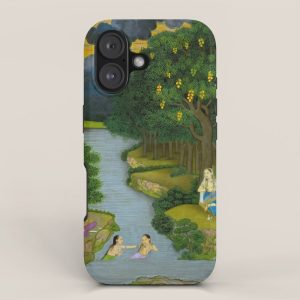 Women enjoying the river at the forestâs edge Indian Miniature Painting iPhone Case