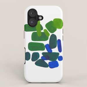 Mid Century Vintage Abstract Minimalist Colorful Pop Art Phthalo Blue Lime Green Pebble Shapes iPhone Case