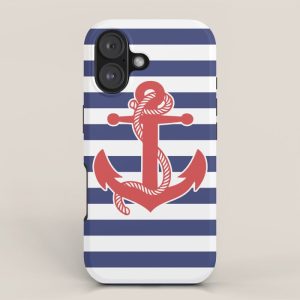 Retro Navy Anchor and Stripes Pattern 222 Red White and Blue iPhone Case