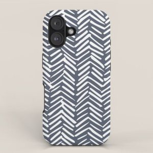 Abstract Herringbone, Striped Pattern, Blue and White iPhone Case