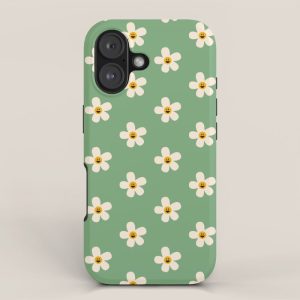 Retro Happy Daisy Flower in Green iPhone Case