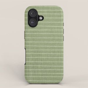 Minimal, Line Art, Stripes, Sage Green iPhone Case
