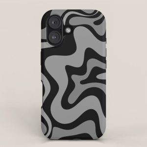 Retro Liquid Swirl Abstract Pattern in Black and Gray iPhone Case