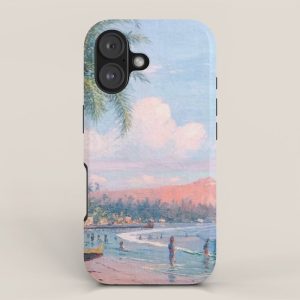 Waikiki Beach, Diamond Head, Oahu landscape painting by D. Howard Hitchcock iPhone Case