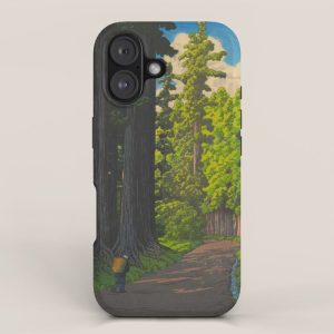 Vintage Japanese Woodblock Print Kawase Hasui Mystical Japanese forest Tall Green Trees iPhone Case