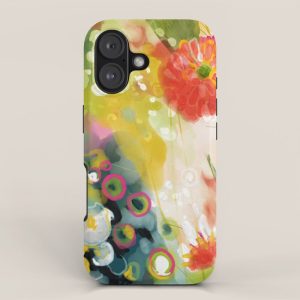 abstract floral art in yellow green and rose magenta colors iPhone Case