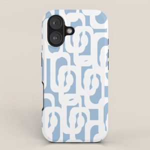 Mid Century Modern Baby Blue and White Abstract Loops Pattern iPhone Case