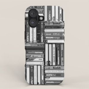 Music Cassette Stacks - Black and White - Something Nostalgic IV #decor #society6 #buyart iPhone Case
