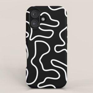 Squiggle Maze Minimalist Abstract Pattern in White and Black iPhone Case