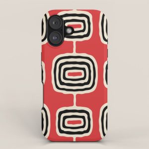 Mid Century Modern Atomic Rings Pattern 222 Black Beige and Red iPhone Case
