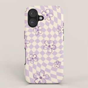 Purple Checker Flower Swirl Warp iPhone Case